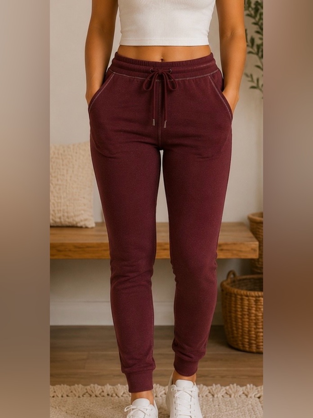 Sub_Urban Riot Women's Burgundy Drawstring Joggers